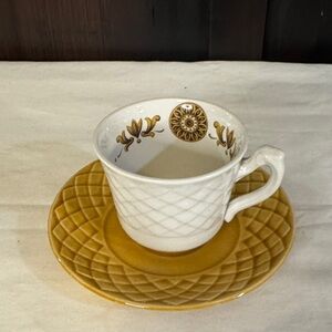 Chic Gold Medallion Enoch Wedgwood Teacup with Saucer